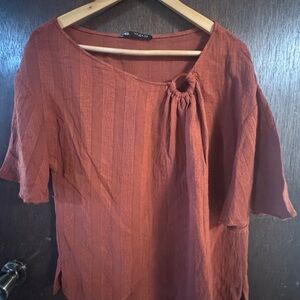Zara Rust Orange Short-Sleeve Tunic with Ring Detail